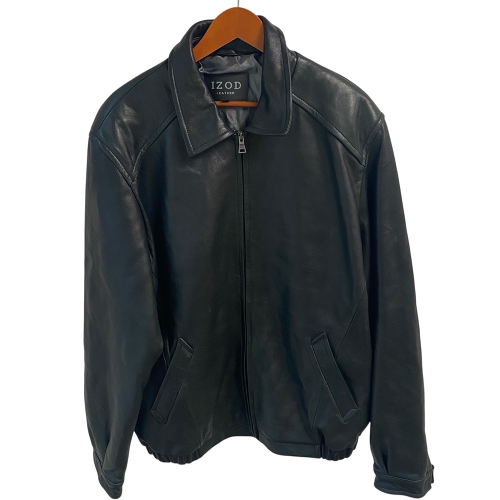 IZOD Men's Black Leather Heavy Warm Jacket Size XL 90’s Y2K Flawed Item‎